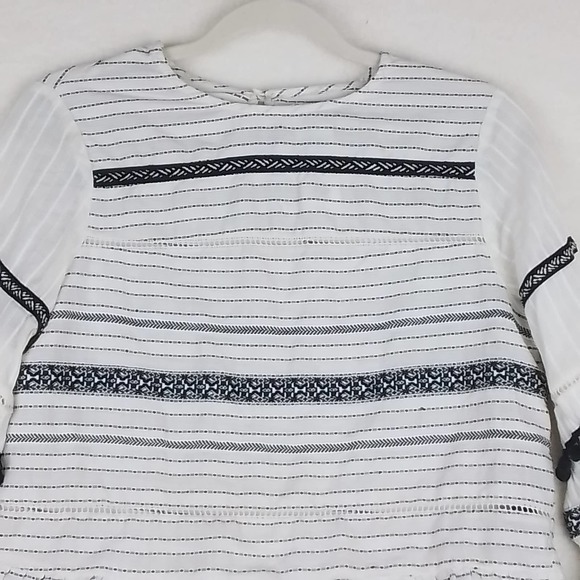 ZARA Boho Blouse Size Small in Black White Stipes w/ Pom Pom fringe‎ - Picture 11 of 11